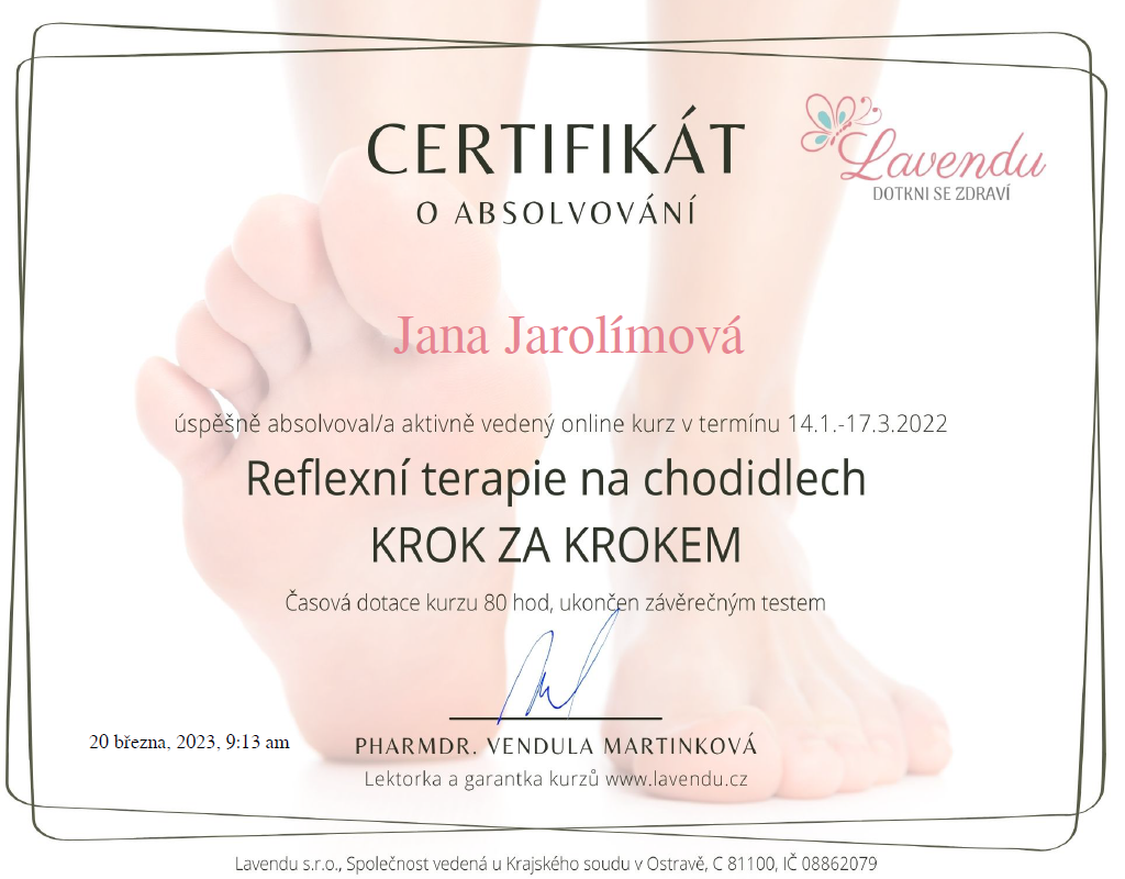 reflexka certifikat krok za krokem noha