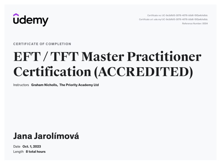 EFT certifikát Jana Jarolímová